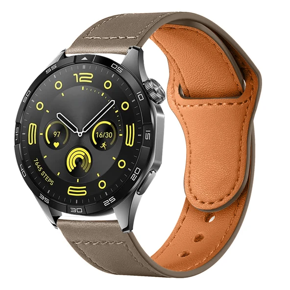 Huawei Watch GT4 46mm İle Uyumlu Premium Classic Deri Görünümlü Kordon  Koyu Gri ürün görseli 1