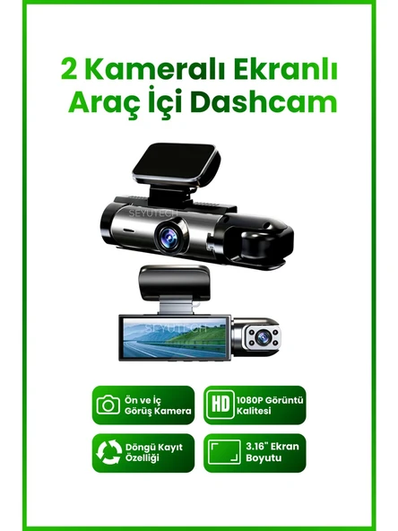 Harvox 2 Kameralı Wi-Fi Özellikli Full HD Araç Kamerası – 1080p Gece Görüş, G-Sensor Dashcam ürün görseli 1