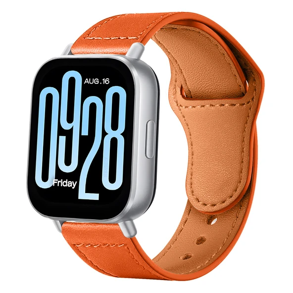 Redmi Watch 5 Lite/Active İle Uyumlu Premium Classic Deri Görünümlü Kordon  Turuncu ürün görseli 1