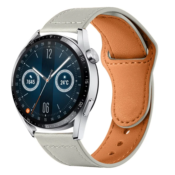 Huawei Watch GT3 46mm GT2 46mm İle Uyumlu Premium Classic Deri Görünümlü Kordon  Gri ürün görseli 1