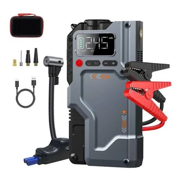 Castu Cs70 Plus Akü Takviye Cihazı | 4'ü 1 Arada Powerbank, Hava Kompresörü, LCD Ekran, 12.000mAh 150PSI ürün görseli 1