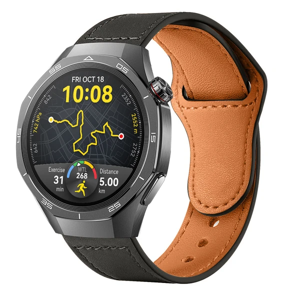 Huawei Watch GT5 Pro 46mm İle Uyumlu Premium Classic Deri Görünümlü Kordon  Siyah ürün görseli 1