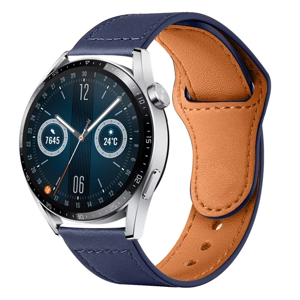 Huawei Watch GT3 46mm GT2 46mm İle Uyumlu Premium Classic Deri Görünümlü Kordon  Lacivert ürün görseli 1