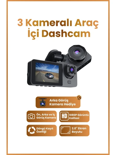 Harvox 3 Kameralı Wi-Fi Özellikli Full HD Araç İçi Kamera – 1080p Gece Görüş, G-Sensor Dashcam Y15 ürün görseli 1