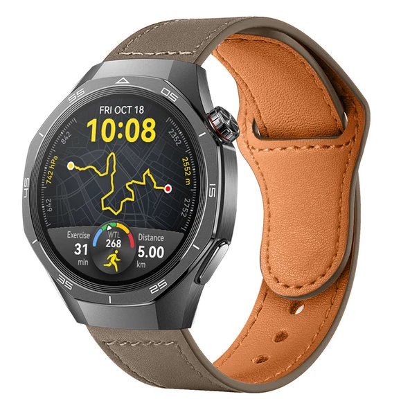Huawei Watch GT5 Pro 46mm İle Uyumlu Premium Classic Deri Görünümlü Kordon  Koyu Gri ürün görseli 1