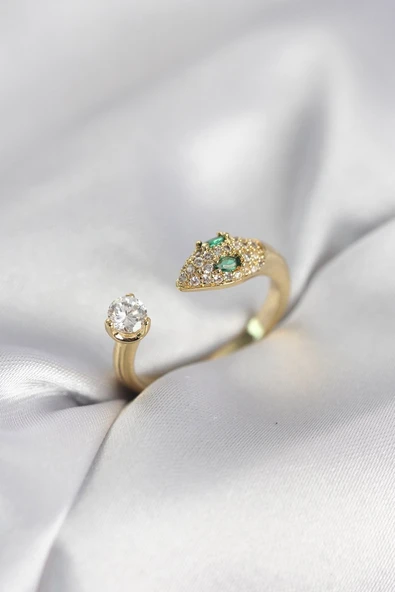 Yılan Model Zirkon Taşlı Gold Renk Kadın Yüzük - TJ-BYK4080 ürün görseli 1