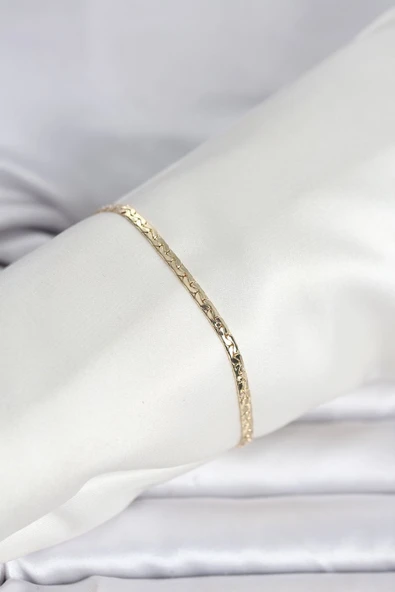 CM 14K Gold Renk Yassı Ezme Zincir Model Kadın Bileklik - TJ-BB8292 ürün görseli 1
