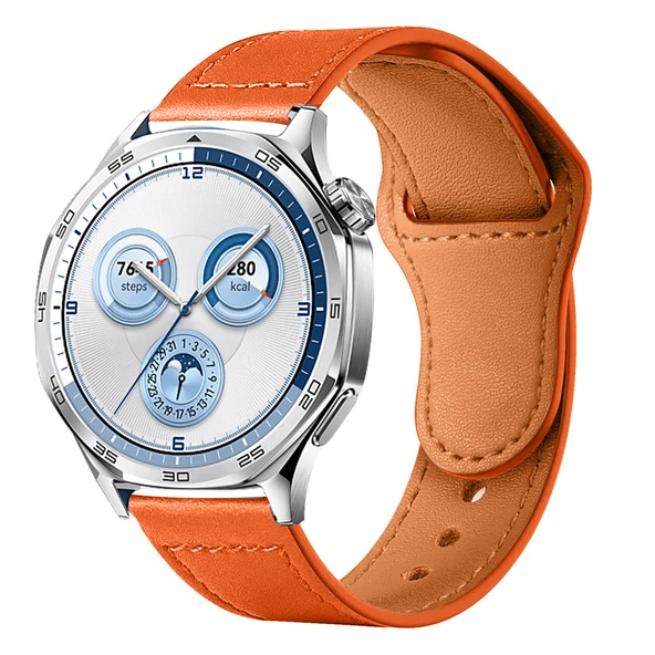 Huawei Watch GT5 46mm İle Uyumlu Premium Classic Deri Görünümlü Kordon  Turuncu ürün görseli 1