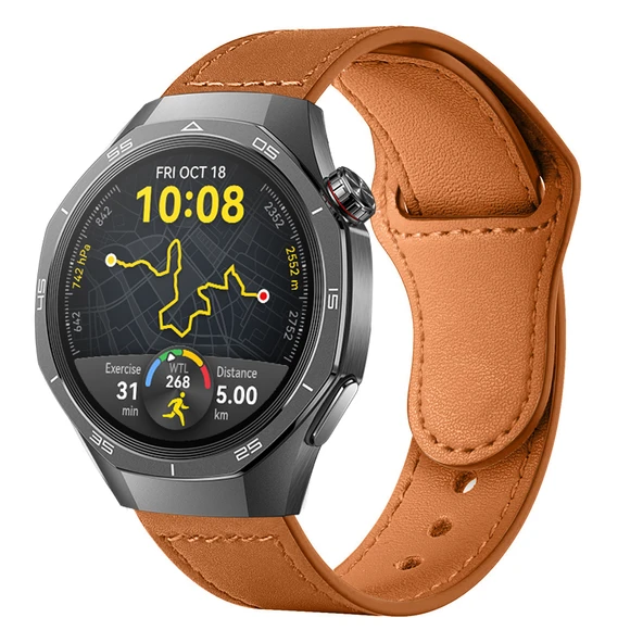 Huawei Watch GT5 Pro 46mm İle Uyumlu Premium Classic Deri Görünümlü Kordon  Kahverengi ürün görseli 1
