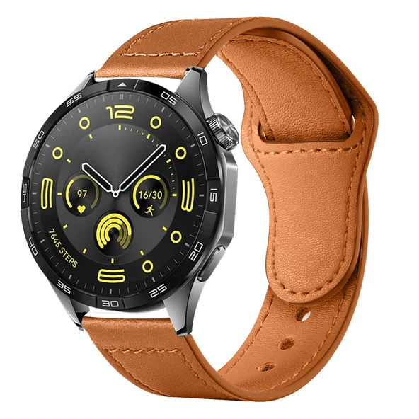 Huawei Watch GT4 46mm İle Uyumlu Premium Classic Deri Görünümlü Kordon  Kahverengi ürün görseli 1