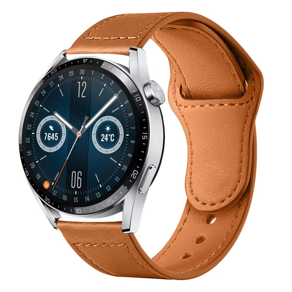 Huawei Watch GT3 46mm GT2 46mm İle Uyumlu Premium Classic Deri Görünümlü Kordon  Kahverengi ürün görseli 1