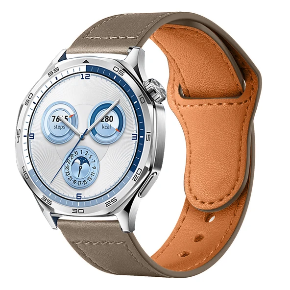 Huawei Watch GT5 46mm İle Uyumlu Premium Classic Deri Görünümlü Kordon  Koyu Gri ürün görseli 1