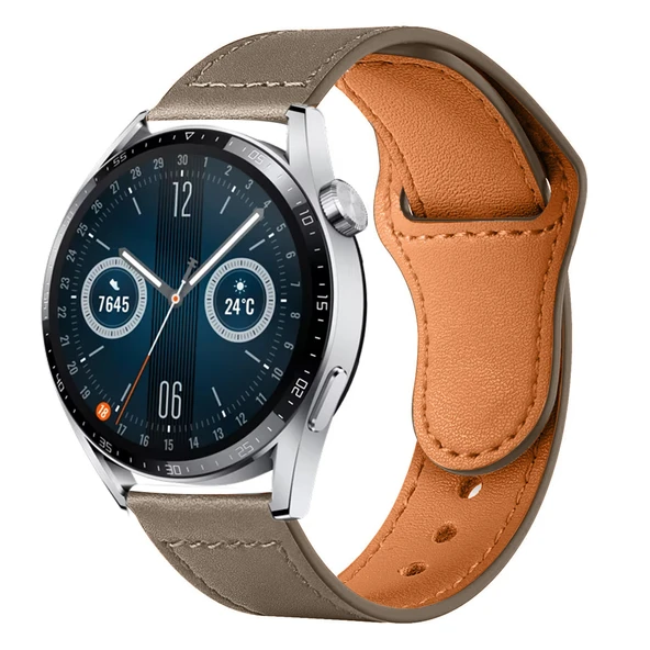 Huawei Watch GT3 46mm GT2 46mm İle Uyumlu Premium Classic Deri Görünümlü Kordon  Koyu Gri ürün görseli 1