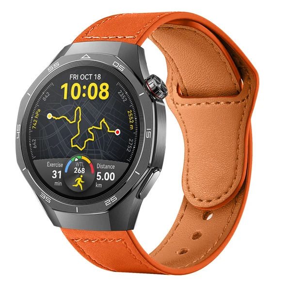 Huawei Watch GT5 Pro 46mm İle Uyumlu Premium Classic Deri Görünümlü Kordon  Turuncu ürün görseli 1