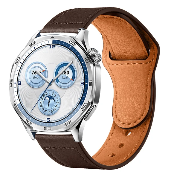 Huawei Watch GT5 46mm İle Uyumlu Premium Classic Deri Görünümlü Kordon  Koyu Kahverengi ürün görseli 1