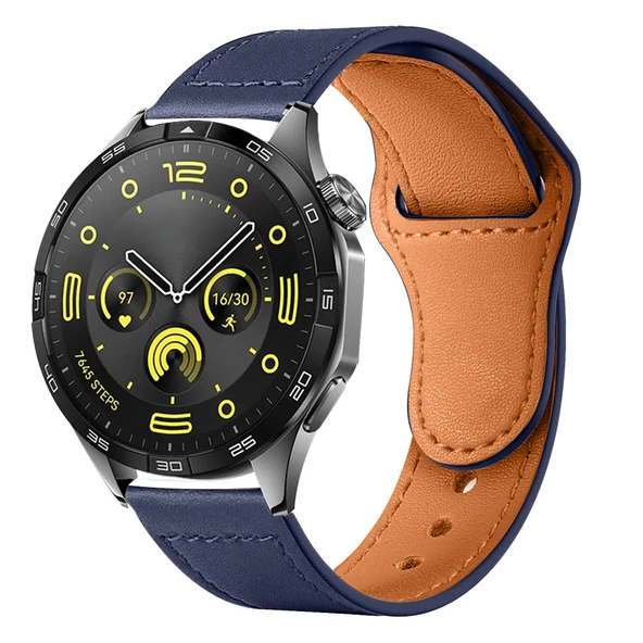 Huawei Watch GT4 46mm İle Uyumlu Premium Classic Deri Görünümlü Kordon  Lacivert ürün görseli 1