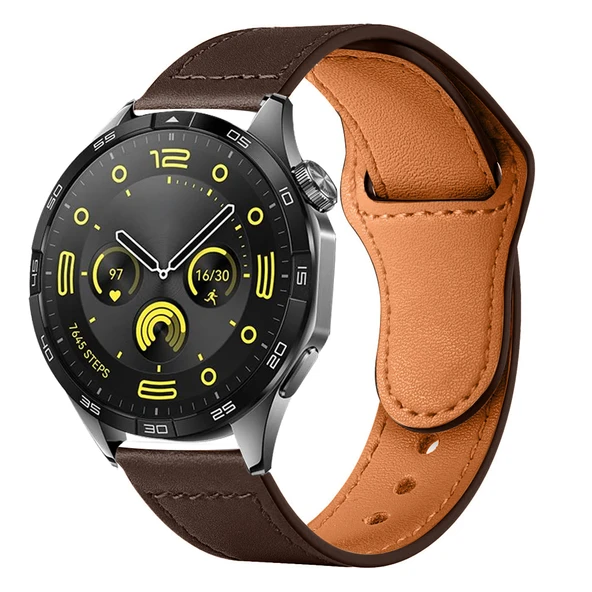 Huawei Watch GT4 46mm İle Uyumlu Premium Classic Deri Görünümlü Kordon  Koyu Kahverengi ürün görseli 1