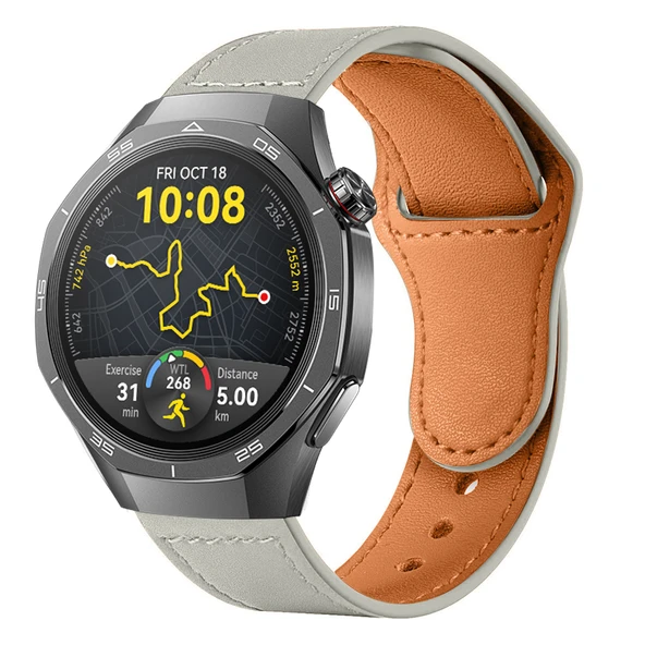 Huawei Watch GT5 Pro 46mm İle Uyumlu Premium Classic Deri Görünümlü Kordon  Gri ürün görseli 1