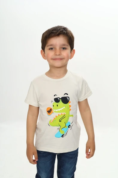 Toontoy Erkek Çocuk Baskılı Bisiklet Yaka Kısa Kollu Tişört - TK24732 ürün görseli 1