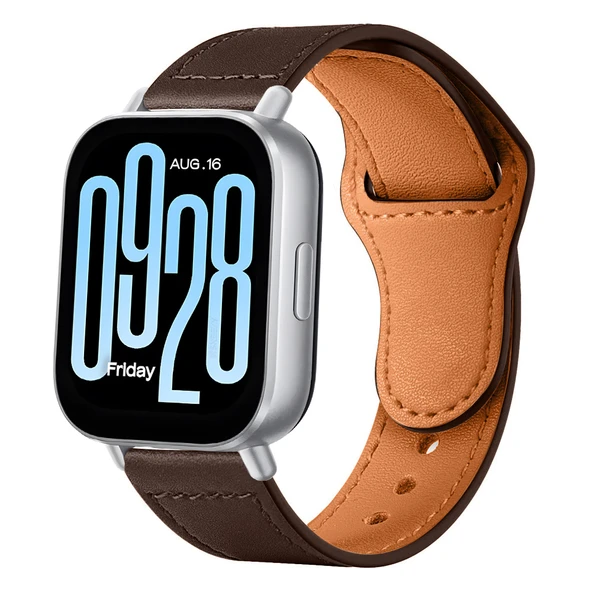Redmi Watch 5 Lite/Active İle Uyumlu Premium Classic Deri Görünümlü Kordon  Koyu Kahverengi ürün görseli 1