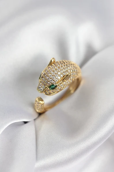 Jaguar Model Gold Renk Zirkon Taşlı Kadın Yüzük - TJ-BYK3934 ürün görseli 1