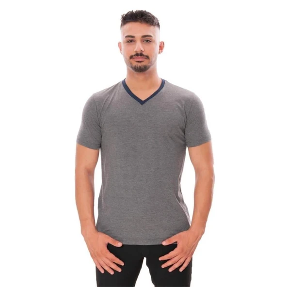 Persmont VT01Y Füme V Yaka Penye Tişört  M ürün görseli 1