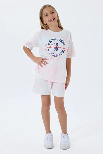 U.S. Polo Assn Kız Çocuk  2 li Şort T-şhirt Takım Koyu  Coral ürün görseli 1