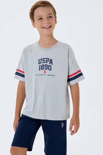 U.S. Polo Assn Erkek Çocuk  2 li Bermuda T-şhirt Takım Gri ürün görseli 1