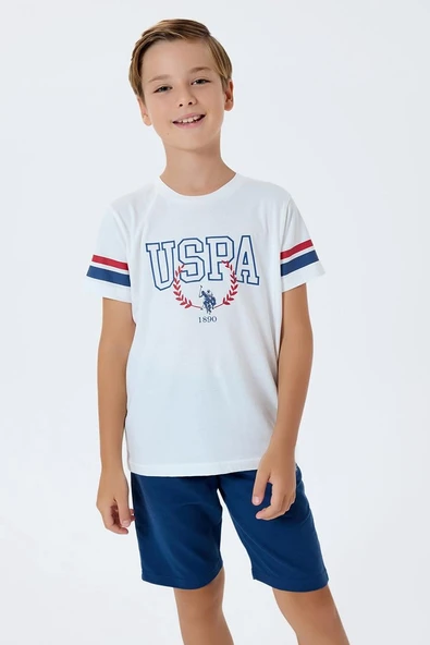 U.S. Polo Assn Erkek Çocuk  2 li Bermuda T-şhirt Takım Beyaz ürün görseli 1