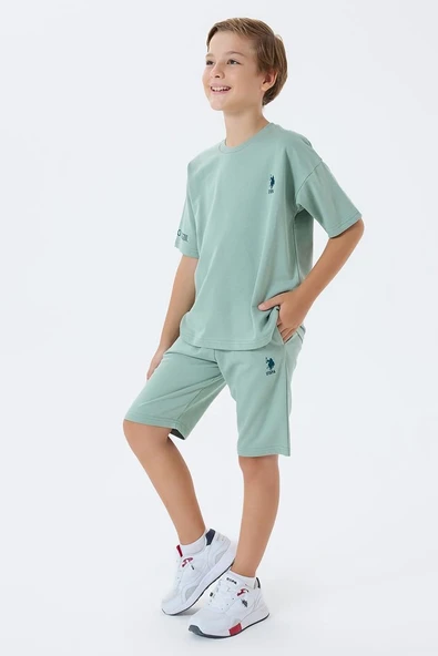 U.S. Polo Assn Erkek Çocuk  2 li Bermuda T-şhirt Takım Yeşil ürün görseli 1