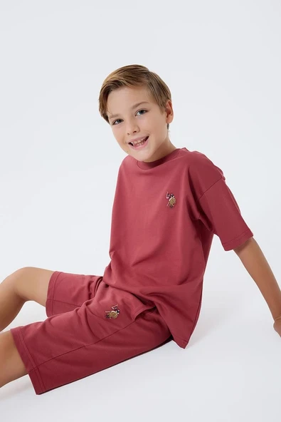 U.S. Polo Assn Erkek Çocuk  2 li Bermuda T-şhirt Takım Bordo ürün görseli 1