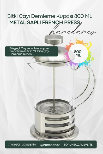 800 ML Bitki Çayı Demleme Kupası Süzgeçli Çay ve Kahve Kupası French Press ürün görseli 1