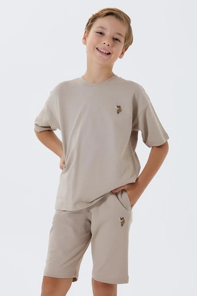 U.S. Polo Assn Erkek Çocuk  2 li Bermuda T-şhirt Takım Kum ürün görseli 1