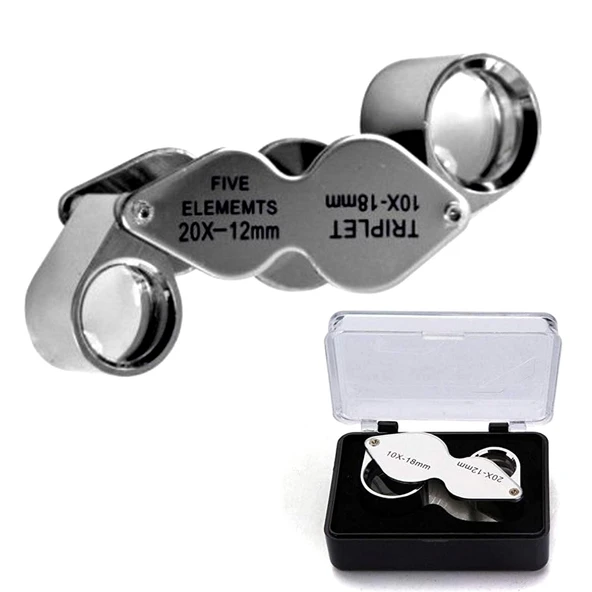 Küçük Yakın Büyüteci Lup Büyüteç Metal Loupe Büyüteç İkili 10x18-20x12mm Kuyumcu Saatçi Büyüteci ürün görseli 1