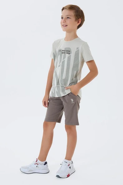 U.S. Polo Assn Erkek Çocuk  2 li Bermuda T-şhirt Takım Bej ürün görseli 1