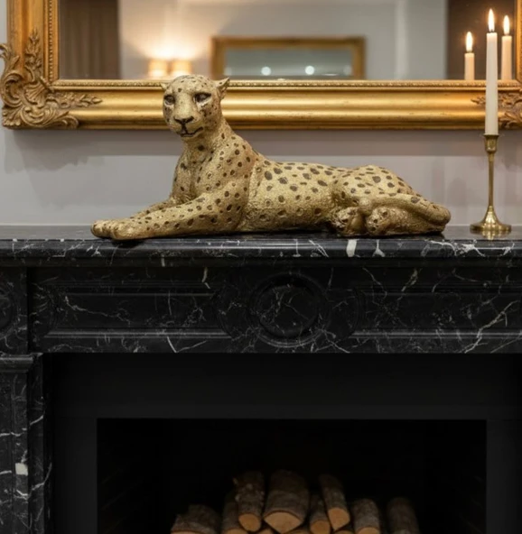 Dekoratif Yatan Leopar Kaplan Kedi Biblo - Resim 4