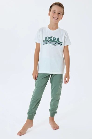 U.S. Polo Assn Erkek Çocuk  Kısa Kollu Pijama Takım Bej ürün görseli 1