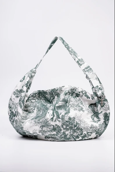 Omuz Çantası Yeşil Desenli Duck Kumaş Astarlı Fermuarlı 60x32 cm ürün görseli 1