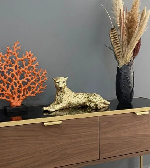 Dekoratif Yatan Leopar Kaplan Kedi Biblo - Resim 5