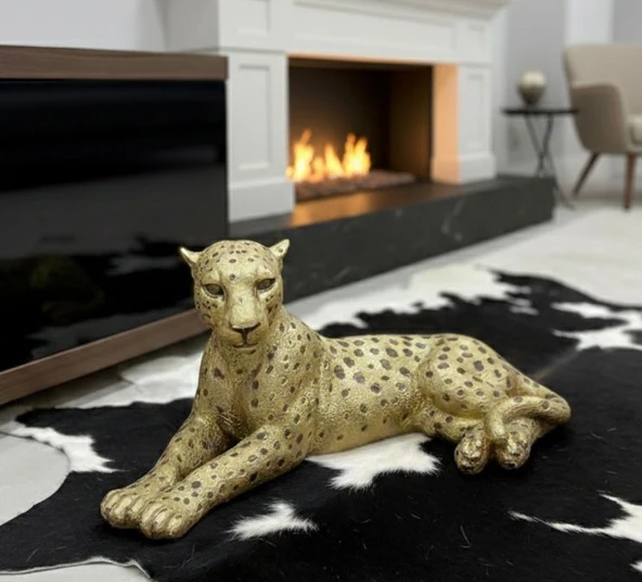Dekoratif Yatan Leopar Kaplan Kedi Biblo - Resim 3