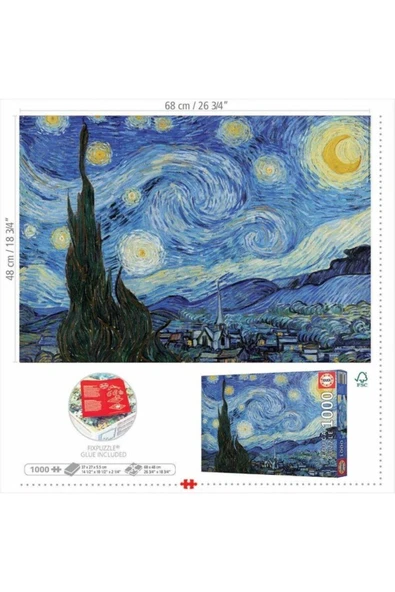 1000 Noche Estrellada Van Gogh - Resim 3