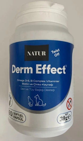 Natür Derm Effect 60 Kapsül Kedi Köpek Tüy Dökülmesini Azaltıcı Deri Vitamini ürün görseli 1