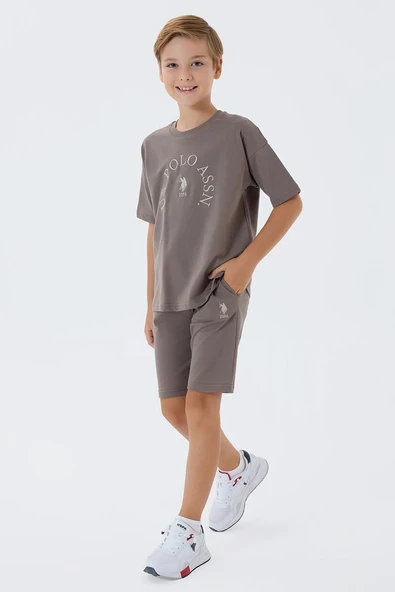U.S. Polo Assn Erkek Çocuk  2 li Bermuda T-şhirt Takım Koyu Vizon ürün görseli 1