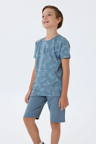 U.S. Polo Assn Erkek Çocuk  2 li Bermuda T-şhirt Takım Gri ürün görseli 1