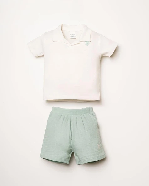 U.S. Polo Assn Erkek Bebek  2 li Şort T-şhirt Takım Beyaz - Mint ürün görseli 1