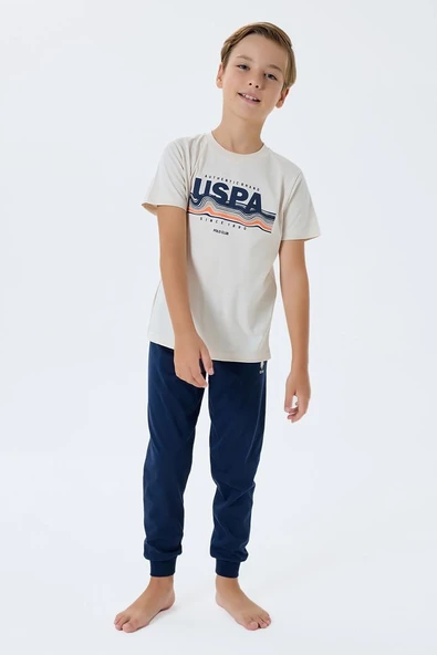 U.S. Polo Assn Erkek Çocuk  Kısa Kollu Pijama Takım Beyaz ürün görseli 1
