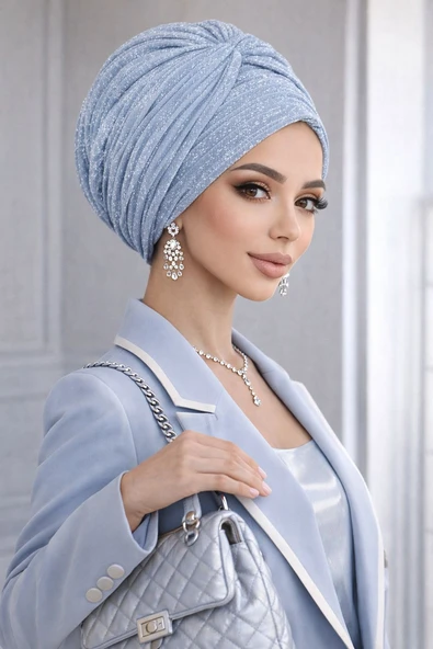 Bebe Mavi Işıltılı Burgu Detaylı Abiye Bone ürün görseli 1