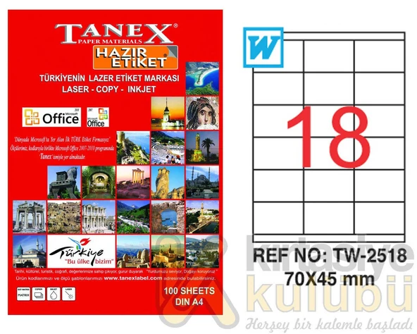 Tanex TW-2518 Laser Etiket - 70x 45 mm ürün görseli 1