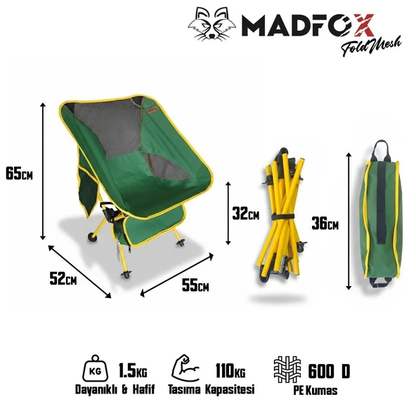 Madfox FoldMesh Mini Kompakt Katlanır Sandalye Savanna Lime - Resim 7