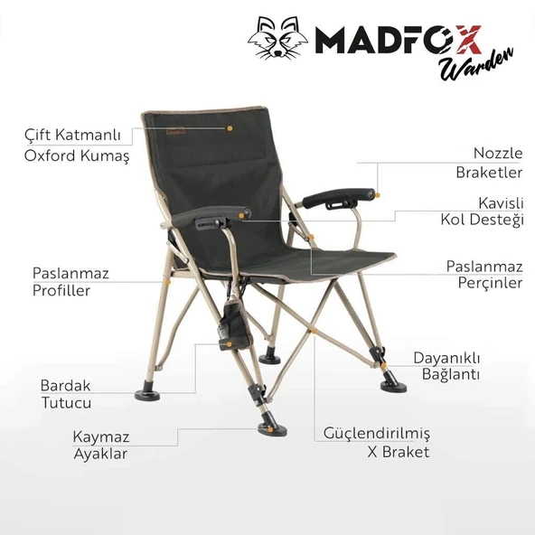 Madfox Warden Katlanır Kamp Sandalyesi YEŞİL - Resim 7